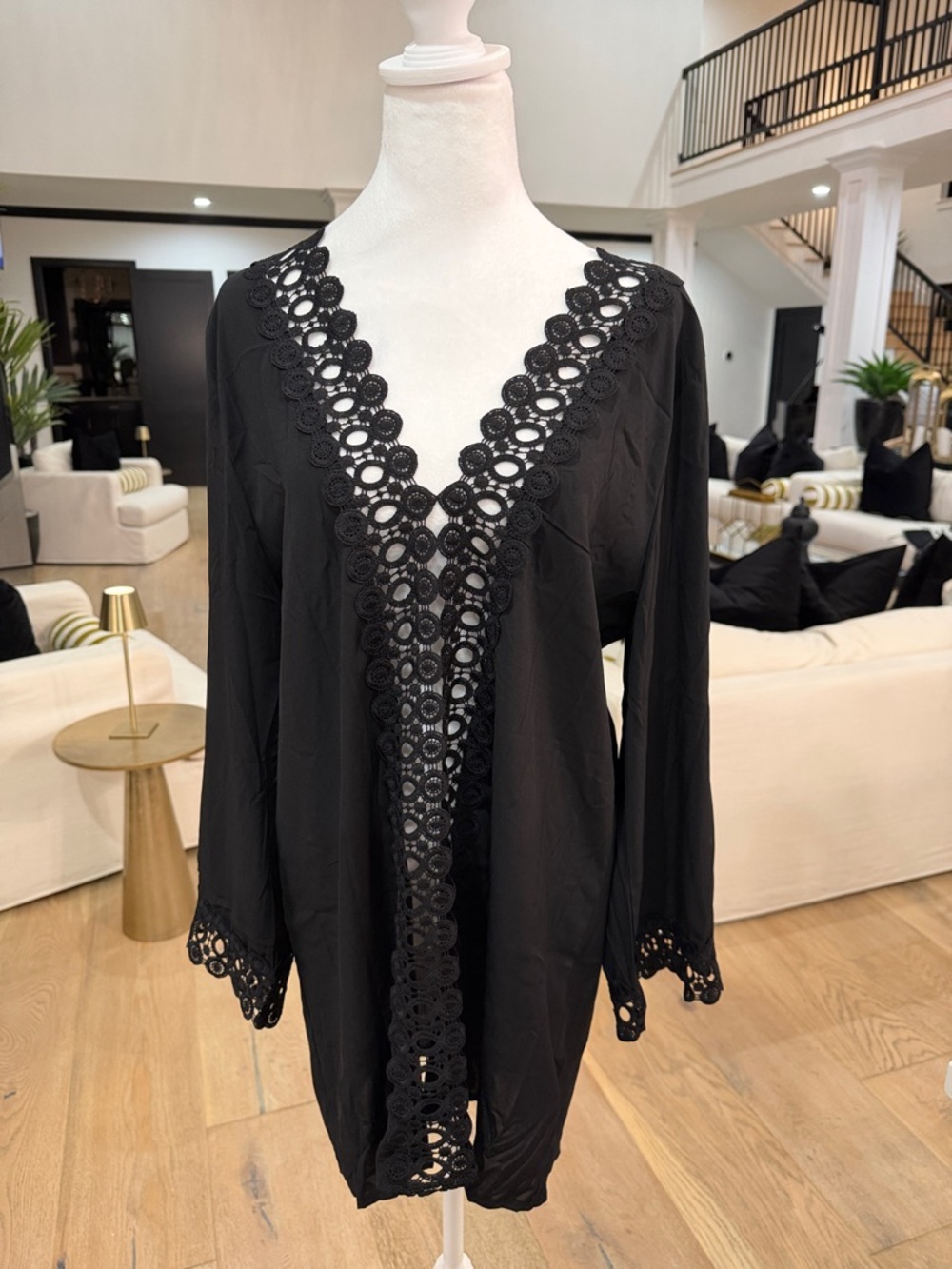 Black Crochet Trim Swim Coverup XL